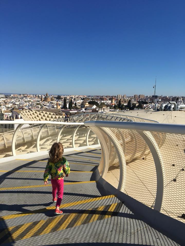 Taking children to the Metropol Parasol Mushroom in Seville