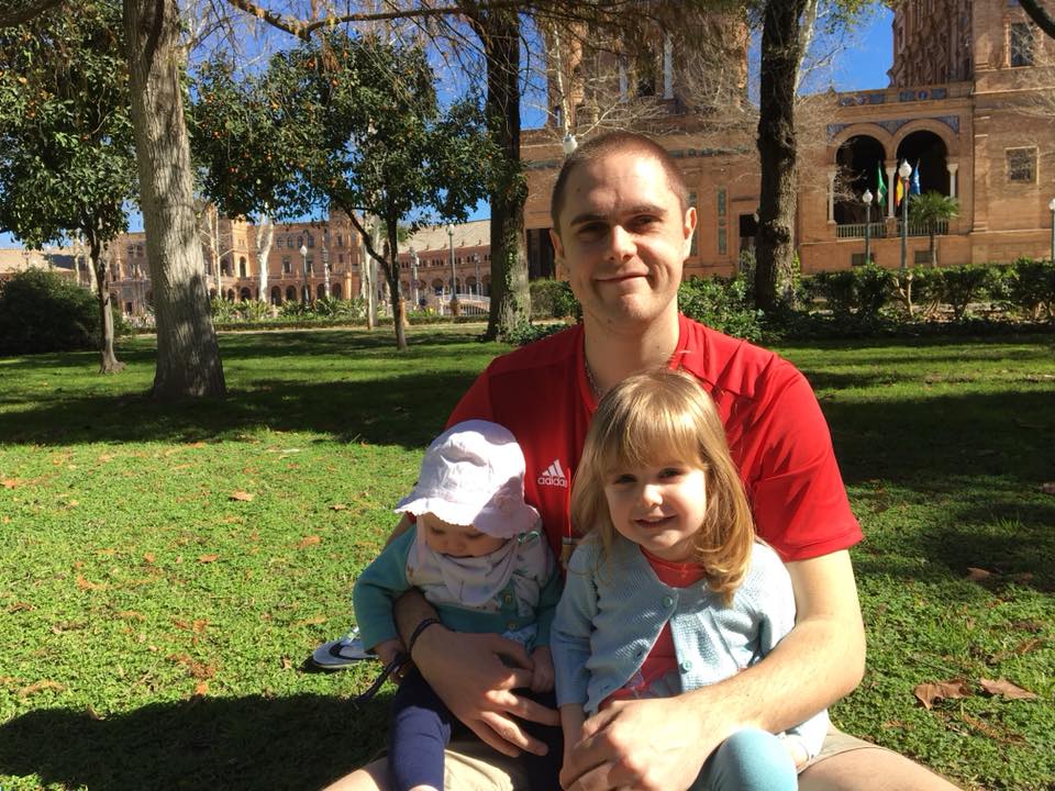 Holiday picnic in the park outside the Plaza De Espana in Seville in February