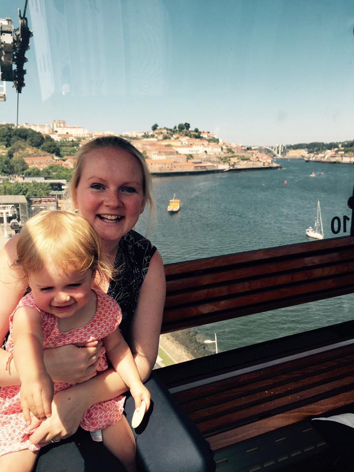 Cable car view in Porto with young family