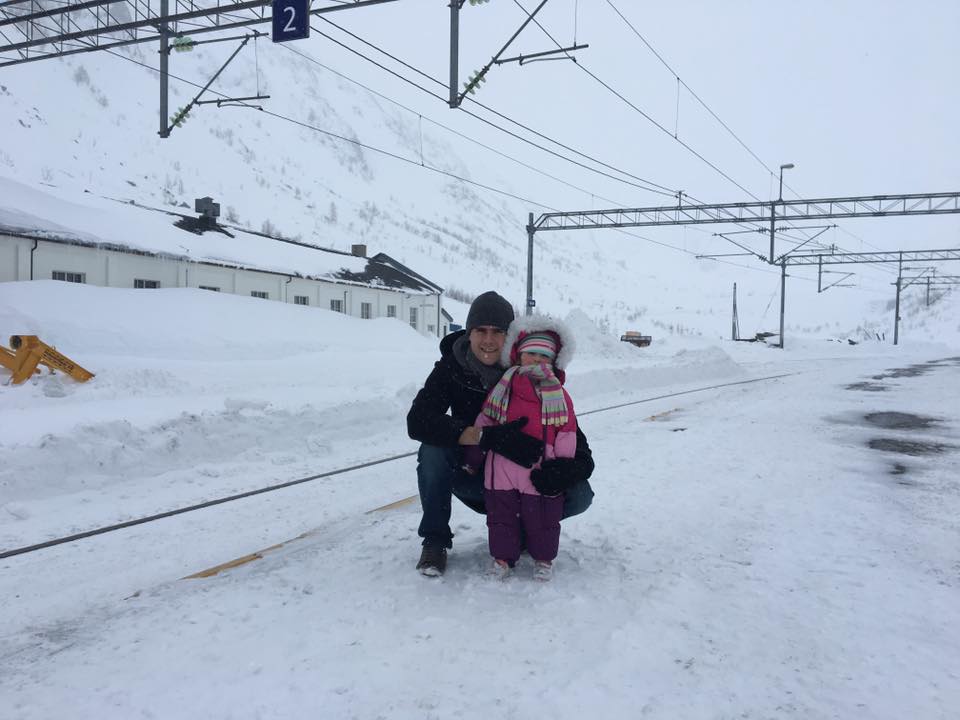 Snow at Myrdal Station on the Flam Railway - a perfect day trip when visiting Norway with Kids