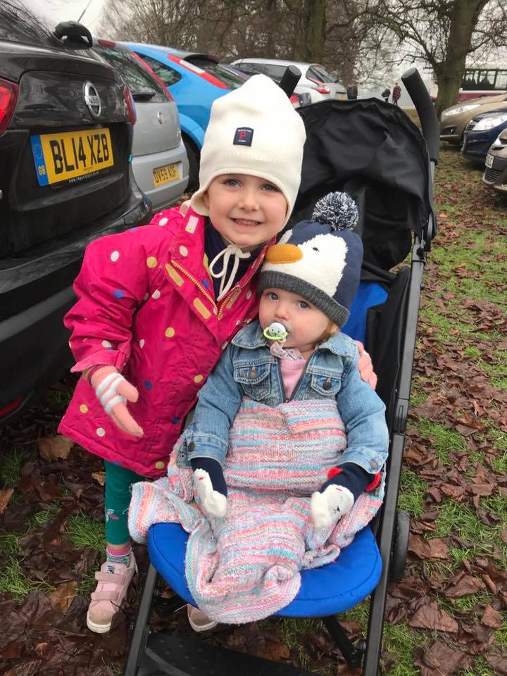 children and buggy at Chatsworth House during the Winter