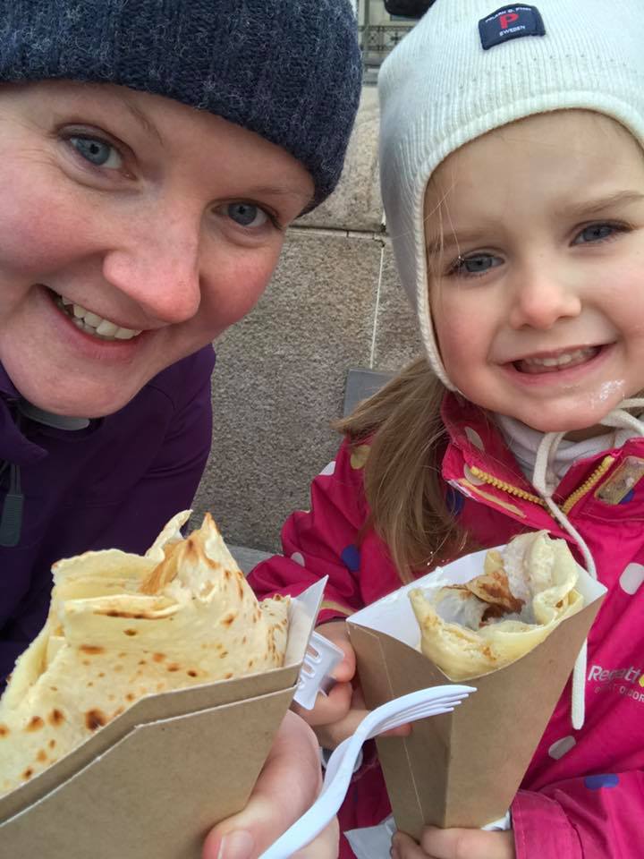 eating crepes at the funfair in Liverpool