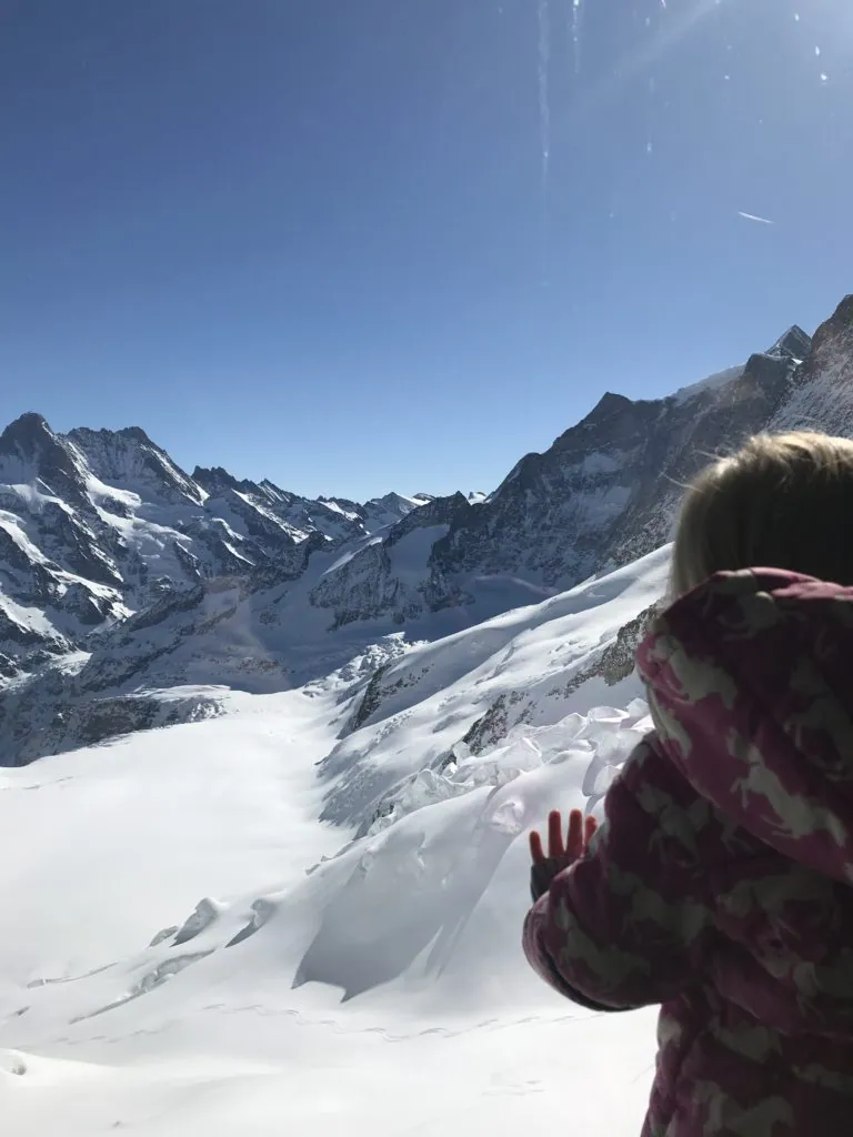 The view through the glass at Eismeer Station - on the way up to Jungfraujoch