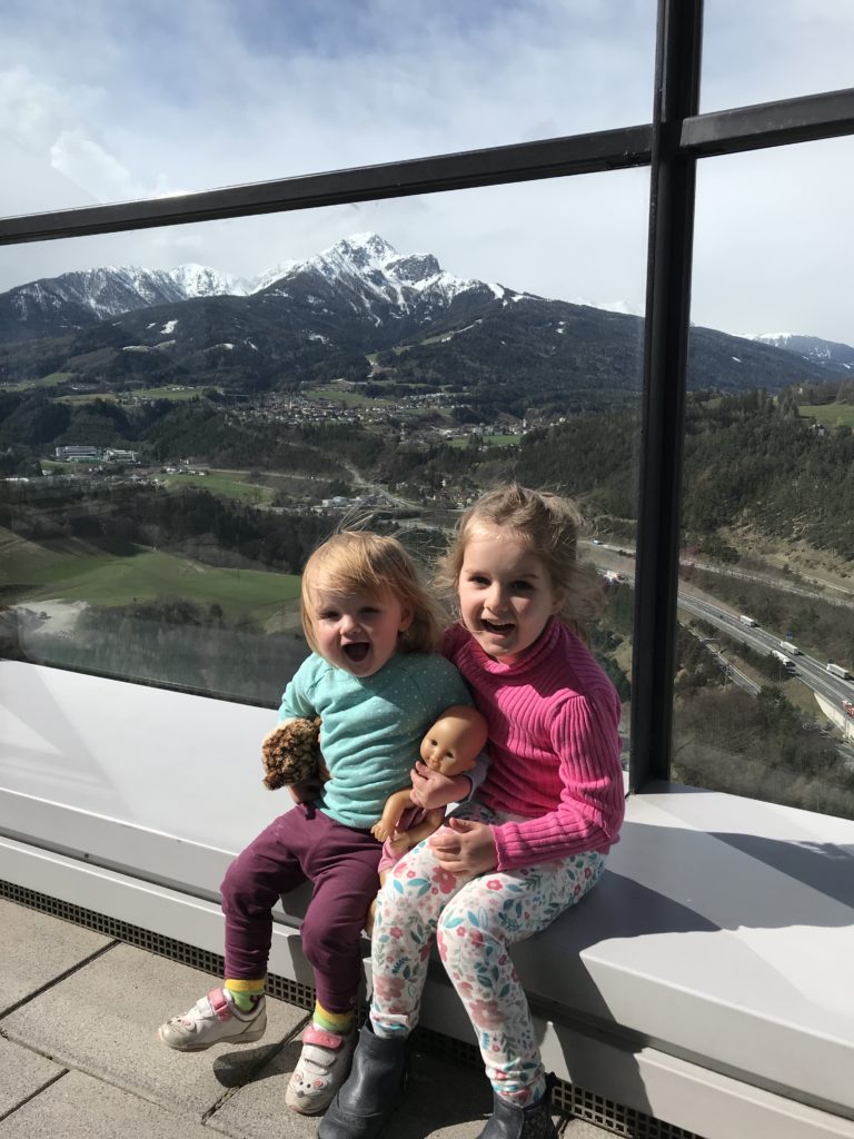 Children at the top of Bergisel Ski Jump in Innsbruck