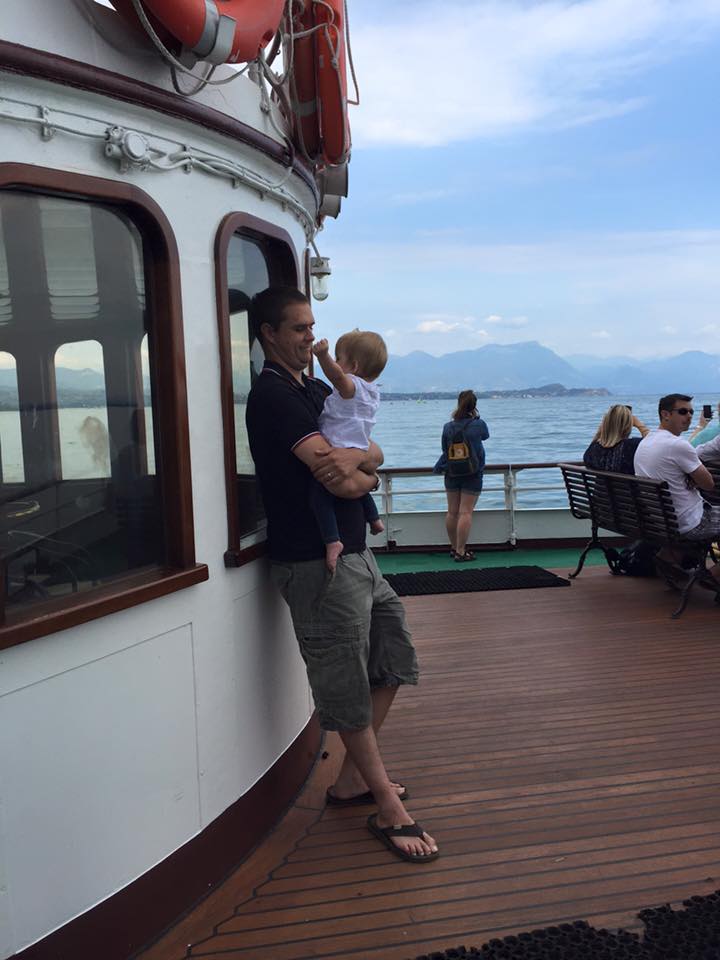 dad and baby on paddle steamer