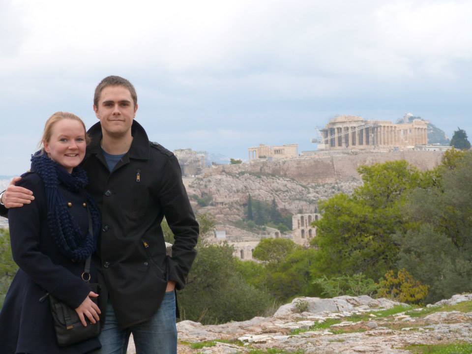 man and woman overlooking athens