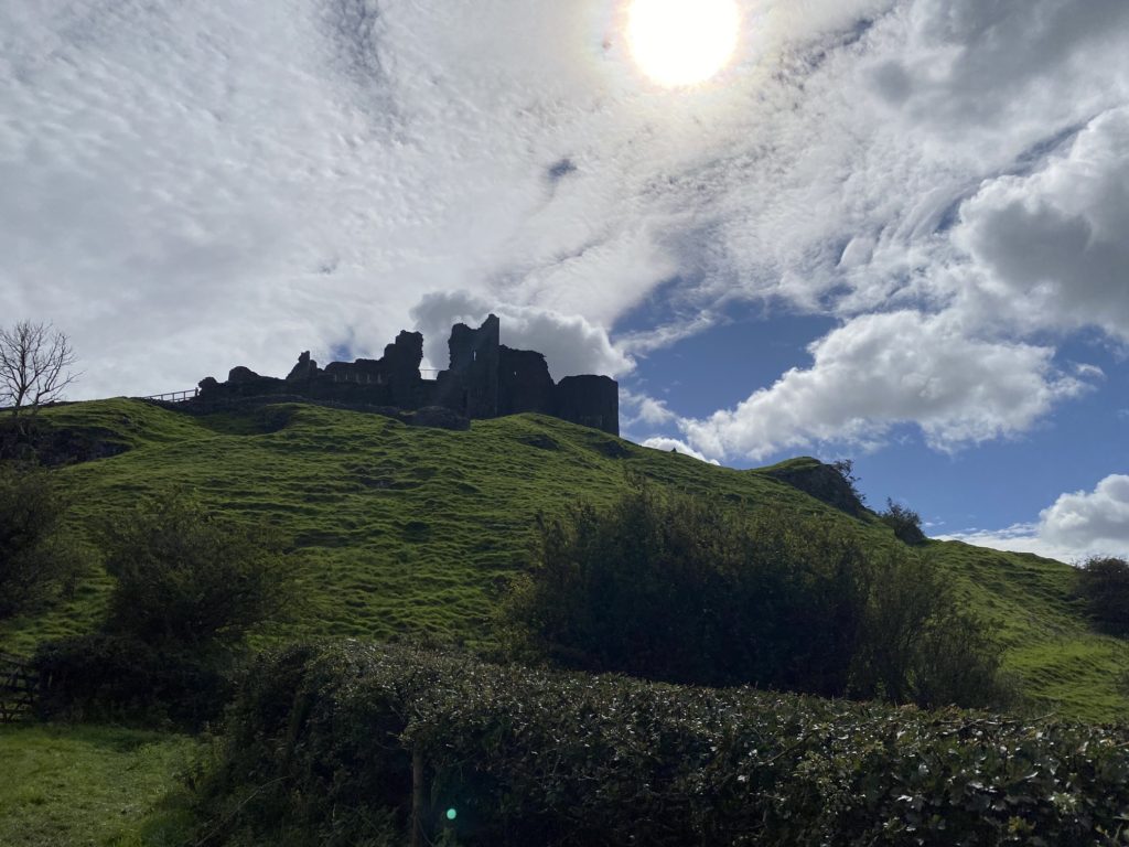 view of castle from belowTRAVEL REVIEW - Glamping at Cwmberach Uchaf Farm with Feather Down