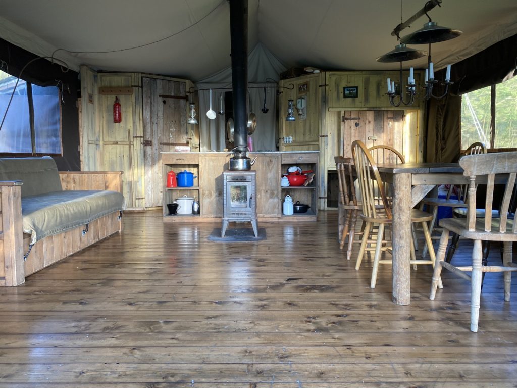 inside of canvas frills lodge Glamping tent 