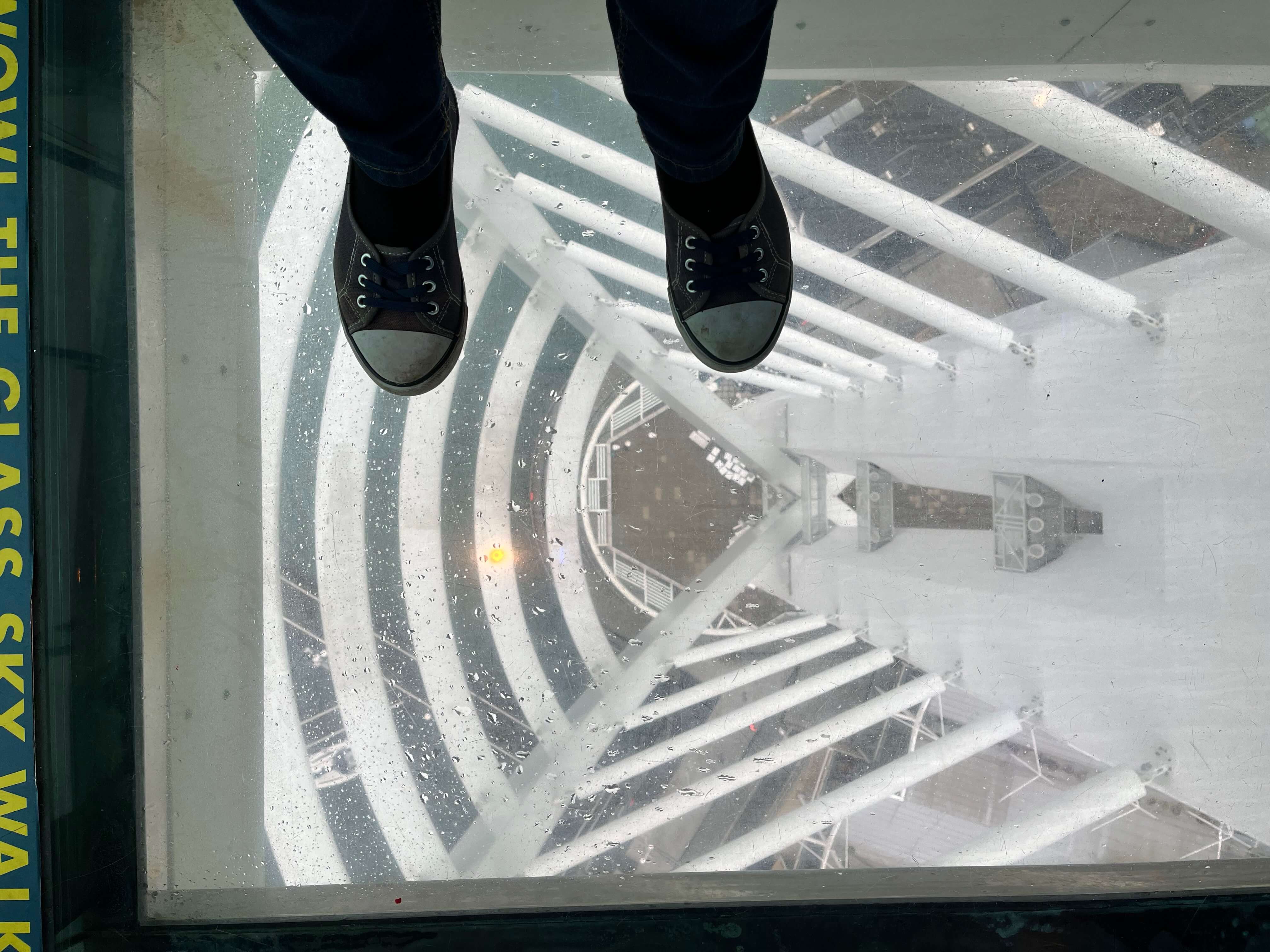 The view from the glass floor at the spinnaker tower