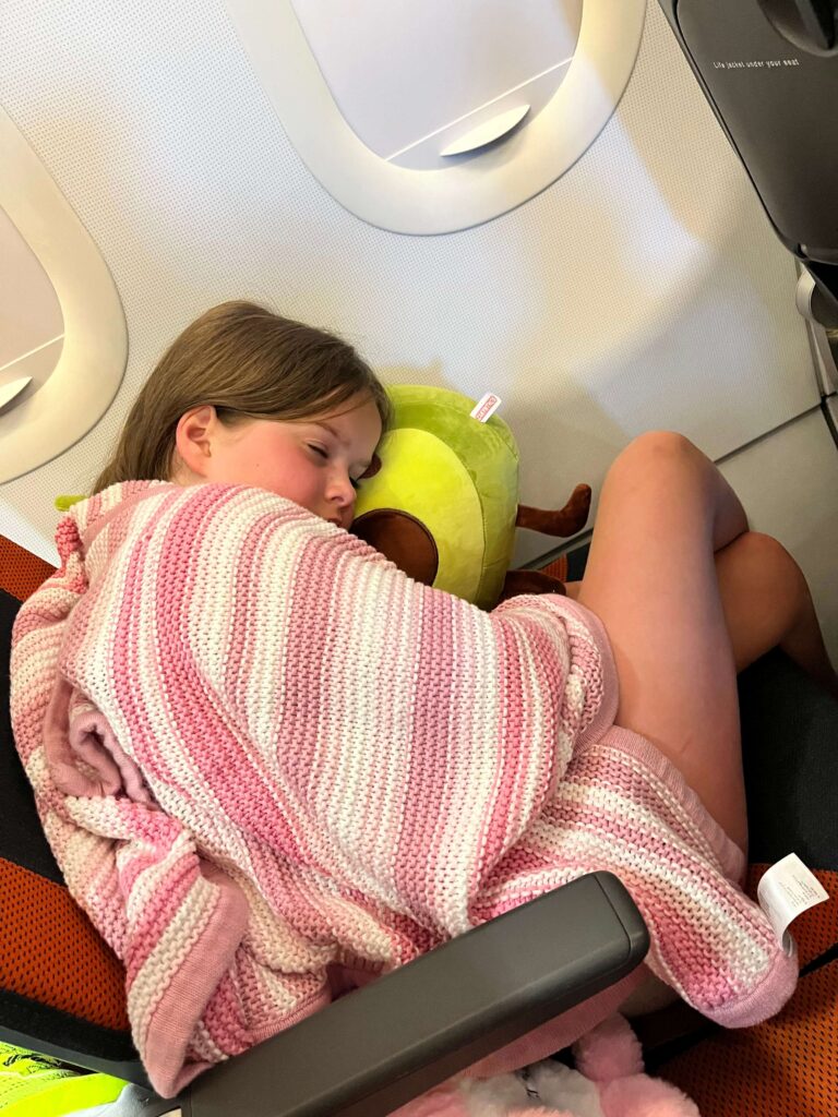 We always take a cosy blanket for any flight 